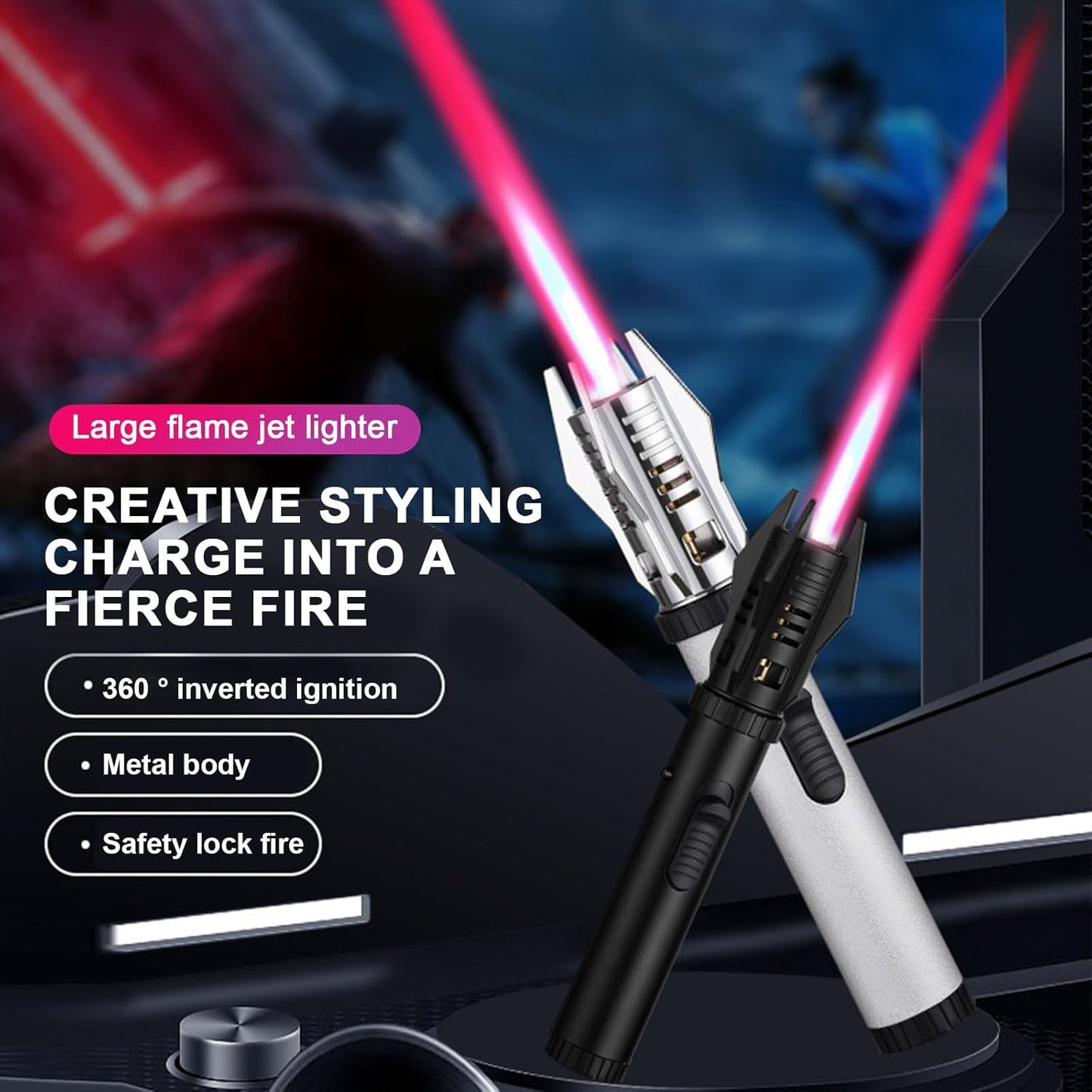 🔥 Metal Jet Lighter – Windproof Refillable Torch with Flame Lock 🔥 Limited Time Offer Only 🔥
